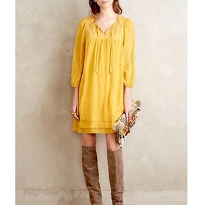 Anthropologie One September Anwen Peasant Dress Mustard Yellow XL